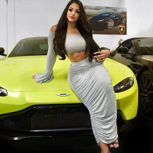 Ueteey New Two-piece Sexy Nightclub Skinny Solid Two-piece Dress Set