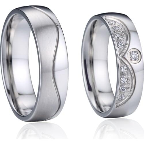 1 Pair Love Alliance Cubic zirconia Crown wedding rings for men and women couples white gold silver color stainless steel rings