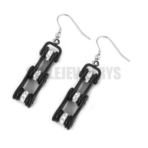 Wholesale Black Bicycle Chain Earrings With Bling Rhinestone Stainless Steel Jewelry Motor Biker Drop Earrings SJE370120L