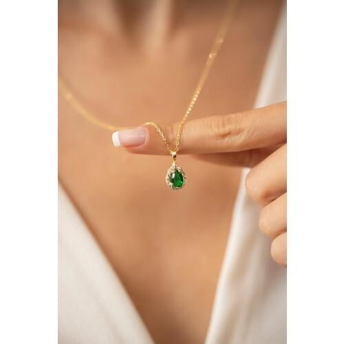 925 Sterling Silver Necklace Jewelry Drop Pattern Emerald Gemstone Rose Plated Silver Italian Necklace Stylish Elegant For Women
