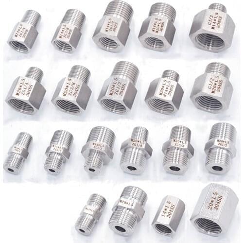 M14*1.5 M20*1.5 Metric 1/4" 3/8" 1/2" BSP Female Male Thread 304 Stainless Steel Pipe Fitting Adapter Reducing Connector