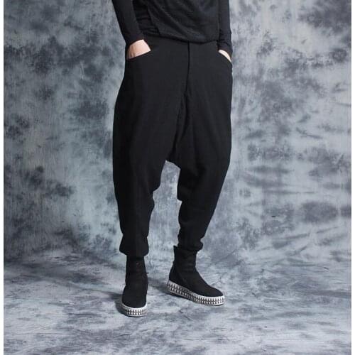 Personalized fashion skinny harem pants mens casual loose pants man wide leg pants 219 autumn winter men feet pants black