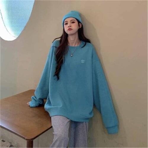 2021 New Spring Autumn Womens Pullover Long Sleeve Casual Oversize Tops Female Outerwear O-Neck Sweatshirts Lady Clothes