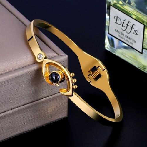 Luxury CZ Eye Shape Gold Bangle Bracelet Fashion Simple Bangles For Women Jewelry Free Drop Shipping