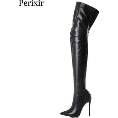Perixir Ladies Over The Knee Boots High Heels 2021 Latest Spring Back Zipper Black Ladies Knee High Boots Pointed High Heels