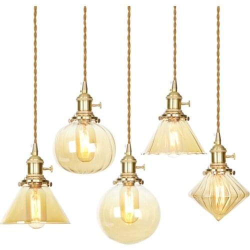 Post Modern Luxury Threaded E27 Pendant Lights Glass Copper Dining Room Bedroom Bedside Hanging Lamps Shop Industrial Fixtures