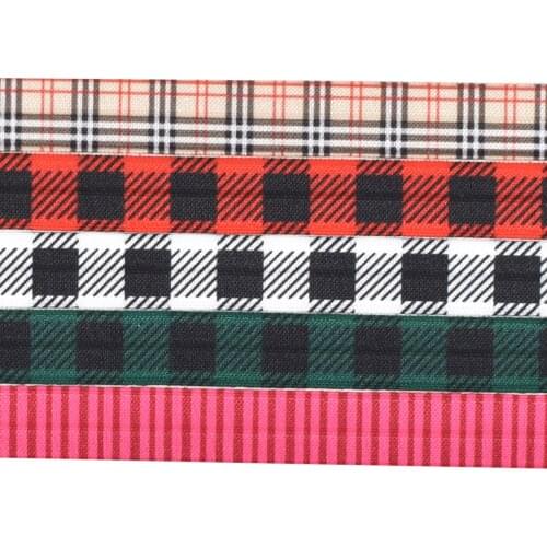 5/8"16mm 25mm heat transfer checked plaid FOE fold over elastic ribbon 100yards welcome custom printed