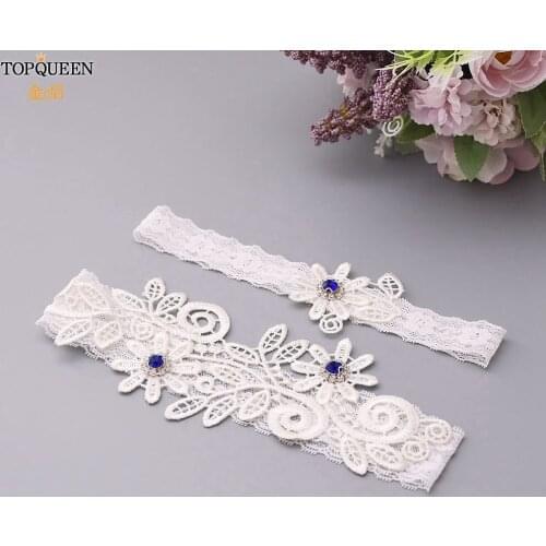 TOPQUEEN TH29 TH30 2pcs/Set Lace Embroidery Bule Rhinestone Sexy Garters for Women/Bride New Design Elastic Trim Garter Belt