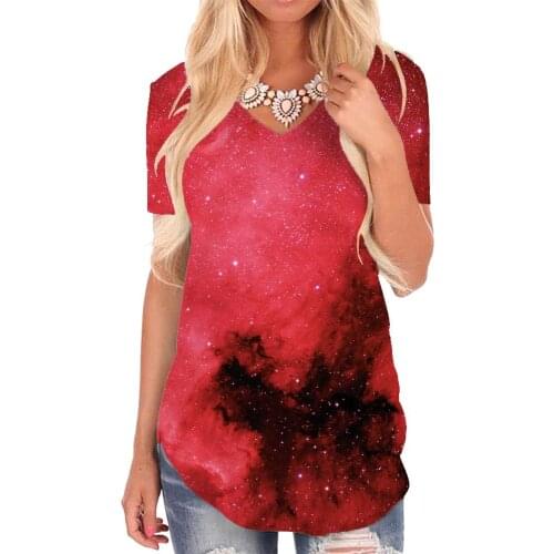 Giyu Brand Galaxy T Shirt Women Nebula Shirt Print Space V-neck Tshirt Red T-shirts 3d Womens Clothing Summer Loose New