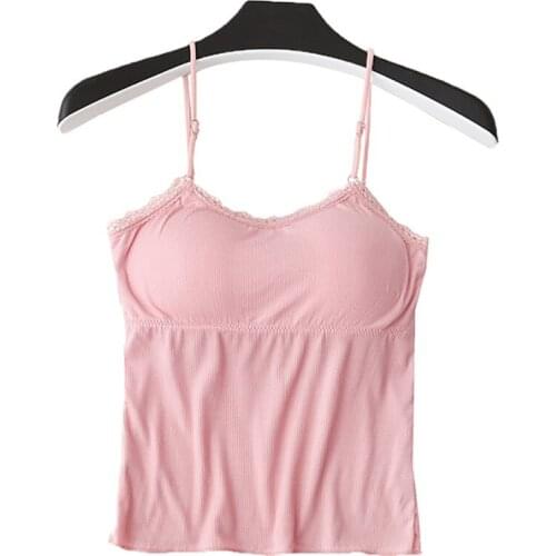 Women Knitted Thread Tanks Sexy Slim Sleeveless Lace Tops Summer Backless Removable Chest Pad Camis Tops
