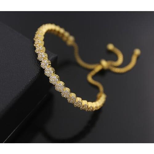 Copper AAA cubic zirconia pave setting unique flower charm bangle for women fashion open hand cuff accessories bijoux