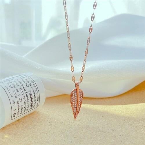 Jewelry 2021 Trend Korean Fashion Temperament Set With Zircon Leaves Stainless Steel Necklace For Women Rose Gold 46CM Jewelry