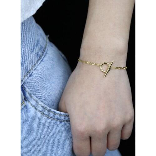 Wholesale women lady wedding bracelet with gold silver link chain bracelet jewelry with toggle clasp 925 sterling silver jewelry