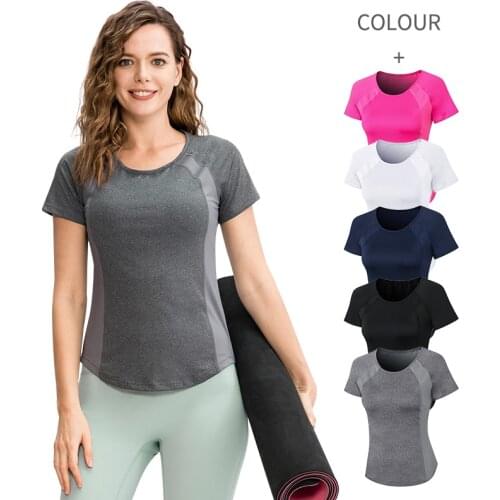 Women Slim Fit T-Shirts Breathable Sport Workout Yoga Top Women Fitness Short Sleeve Running Solid Color Crop Top