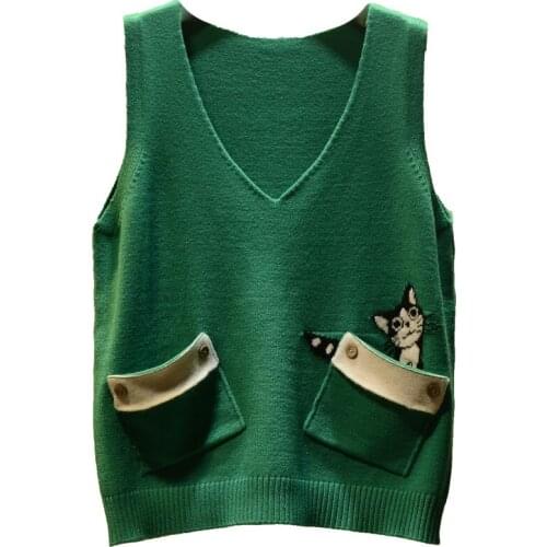 Spring New Knit Sweater Vest Women Harajuku Korean Cute Cartoon Sleeveless Pullover Jumper Streetwear Oversized Sueter Tank Tops