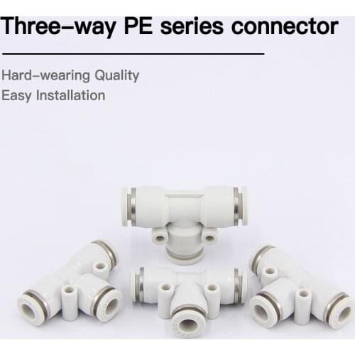 1Pcs durable white APE pipe joint 4mm 8mm 10mm 12mm T-type three-way PE04 PE6 06 PE8 08 PE10 PE12