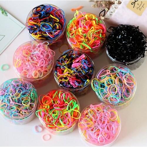 500/1000pcs/box Cute Candy Color Rubber Bands for Kids Hair Bands