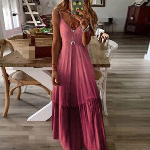 5XL Plus Size Casual Women Maxi Dress Summer 2021 Sleeveless V-neck Red Long Dress Ladies Dresses Backless Clothing Vestidos