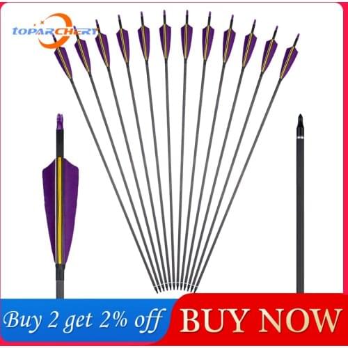6/12/24 pcs Archery Pure Carbon Arrows 32 inches ID 6.2mm Spine350 4inch Turkey Feather Compound Recurve Bow Shooting Hunting
