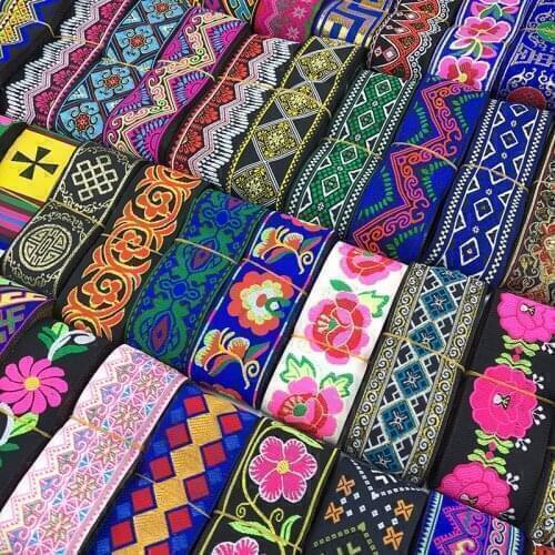 7M/roll Vintage Ethnic Embroidery Lace Ribbon Boho Woven Jacquard Lace Trim DIY Clothes Bag Accessories Fabric