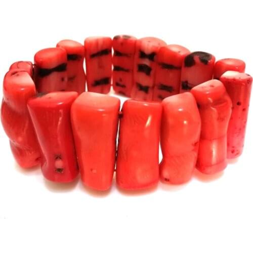 8 inches 12x30mm Orange Bar Shaped Coral Branch Beads Wrap Bracelet