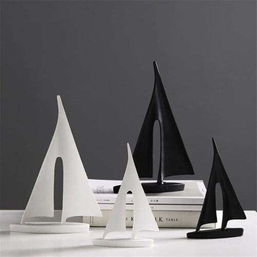 Abstract White Black Sailing Boat Miniature Model Office Desktop Decoration Ornaments Ship Figurines Business Gifts Decoration