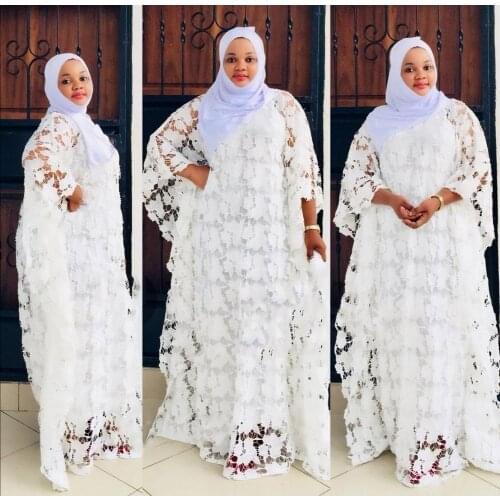 Womens Fashion Classic African clothes Dashiki robe Water soluble lace fabric free size have Inside white Loose long dresses