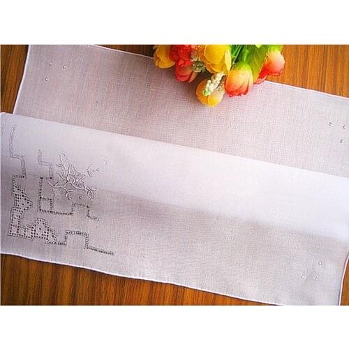 White Handmade Handkerchief 100% Cotton Vintage Soft Thick Ladies Drawnwork Embroidered Flower Hankies Shantou 28cm Kids Mocket