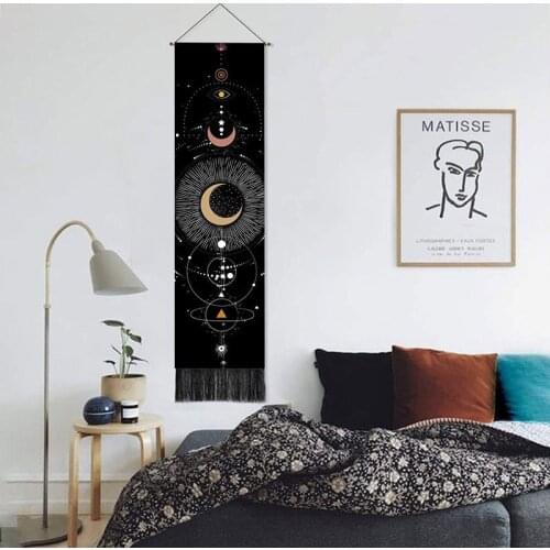 Black White Decorative Tapestry Moon Lunar Eclipse Cycle Tapestry Living Room Decorative Painting Wall Art Scroll Hanging Poster