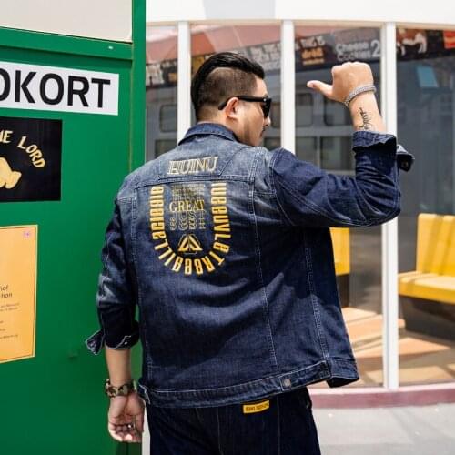 Extra XL Menswear Fashion Brand Denim Shirt Gold Thread Embroidery Denim Jacket Plus Size Men Clothing