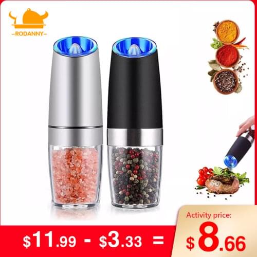 Rodanny Electric Automatic Pepper Salt Grinders Stainless Steel Gravity Herb Spice Mill Adjustable Coarseness Kitchen Tools