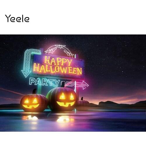 Yeele Halloween Backdrop Pumpkin Lanterns Neon Lights Portrait Photocall Background Photography For Photo Studio Photographic