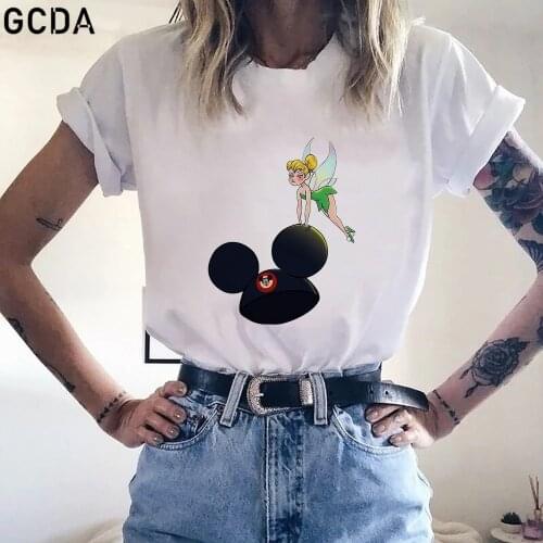 Kawaii Anime Tinker Bell Mickey Ear Hat Graphic Print T-shirt Women Harajuku White Girl Top Tshirt Tee Streetwear Female T Shirt