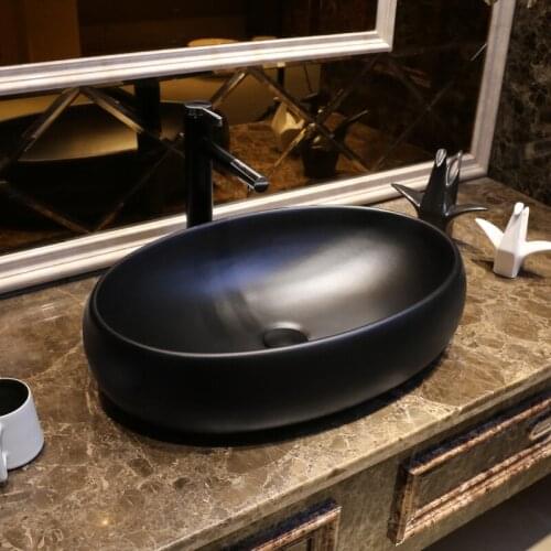 Art Table Basin Ceramic Washbasin Retro Washbasin bowl Toilet Household oval black ceramic Wash basin bathroom sink
