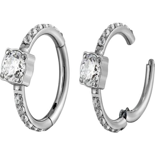 1PS G23 Titanium Piercing Ear Rings Hoop Stone Hight Segment CZ Rings Open Small Septum Piercing Noserings Fashion Body Jewelry