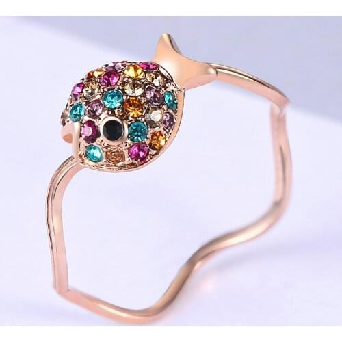 Top Quality ZYR019 Little Ugly Fish Clover Rose Gold Color Ring Austrian Crystals Full Sizes