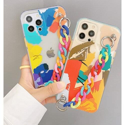 Circle Graffiti Bracelet Transparent Phone Case For iphone 12 11 Pro Max X XS XR 7 8 Plus 12mini SE 2020 Color Chain Soft Cover