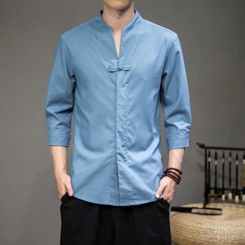 Summer Men Linen Shirt Chinese Style Retro Casual Tops Plus Size Kung Fu Traditional Asian Clothes Tang Suit Tops For Man KK3450