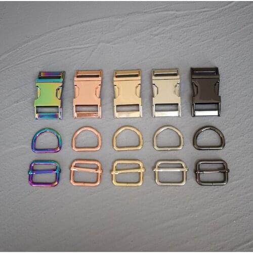 100 Sets 25mm Metal Belt Straps Adjust Slider Release Buckle D Ring Webbing For Pet Dog Collar Dog Leash DIY Accessories 25-3s