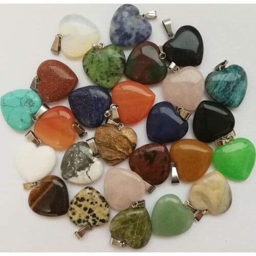 Fashion 20mm Assorted Natural Stone Pendant charms love Heart shape for Necklace making 36pcs Free shipping Good Quality