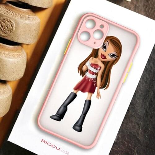 Fashion girl Bratz Cute doll Phone Case Bumper Shockproof Trasparent For iPhone 8 7 Plus 12 Mini 11 Pro Max XR X XS pink Cover