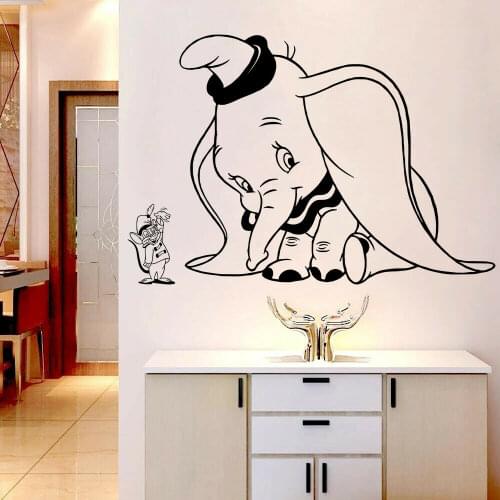 Cartoon Wall Decals Baby Elephant Cute Mouse Kids Bedroom Nursery Baby Room Home Decor Door Window Vinyl Stickers Art Mural Q363