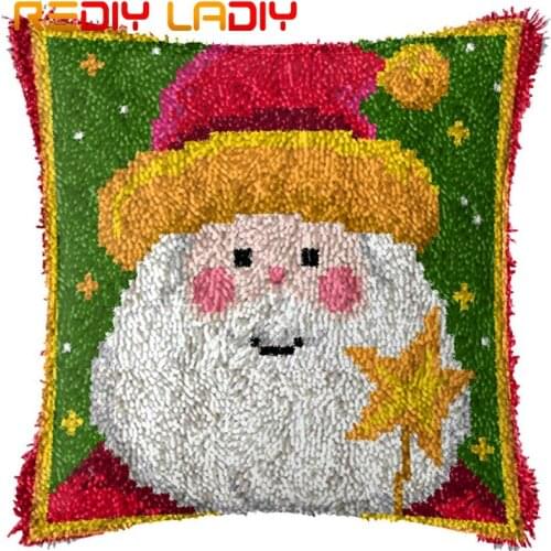 Latch Hook Kits Make Your Own Cushion Santa Clause Printed Canvas Crocheted Pillow Case Latch Hook Cushion Cover Hobby & Crafts