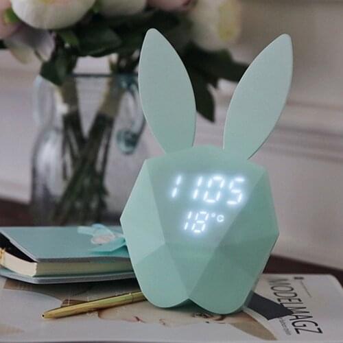Rabbit Model Alarm Clock Intelligent Voice Control Usb Charging Small Light Temperature Electronic Desktop Digital Table Clocks