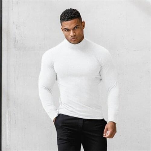 Autumn Compression Shirt Turtleneck Fitness T-shirt Men Workout Muscle Tops Bodybuilding Clothing Gym Long Sleeve Tee Shirts