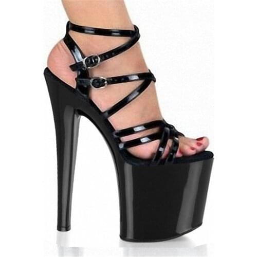 20CM lacquered platform sexy heels, cross-lace sexy womens shoes, 8-inch banquet stage heels, dancing shoes