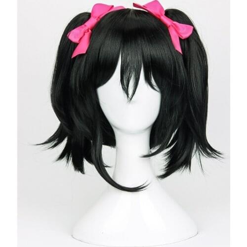 High Quality Anime LoveLive! Love Live Cosplay Wigs Nico Yazawa Wig Black Clip Ponytails Cosplay Wig +Wig Cap + Bowknot Hairpins