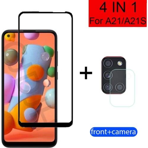 4-in-1 Camera + Tempered Glass For Samsung Galaxy A21s Explosion-proof Screen Protector Glass On Samsung A21 protective Lens
