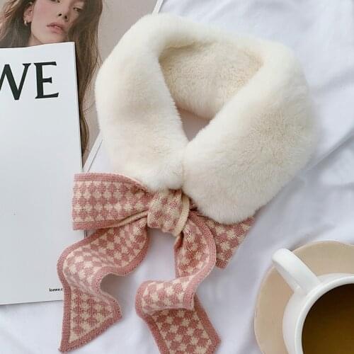 ZDFURS 2020 Rex Rabbit Fur Scarf Collar with Ribbon Women Winter Warm Fur Wraps Shawl Girl Fashion Fur Rings Muffler Bowknot