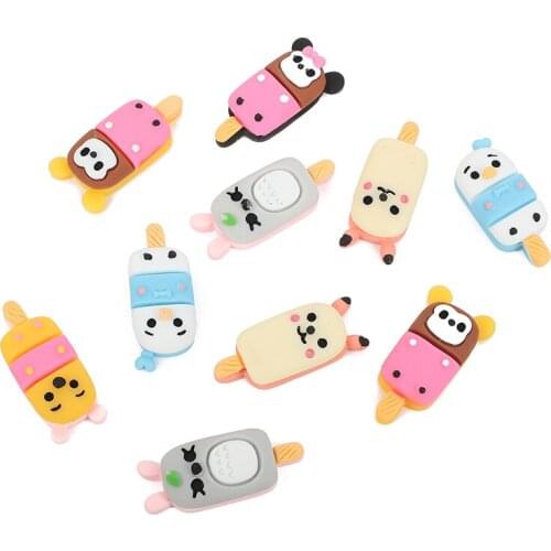 10Pcs 7 Styles Cute Simulation Ice Cream Resin Kawaii Accessories Scrapbooking Cabochon Flatback Decoration Craft Embellishment